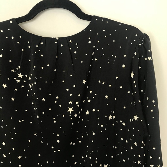 Modcloth Holiday NYE Black White Star Printed Blouse Top Long Sleeve L - Picture 6 of 7